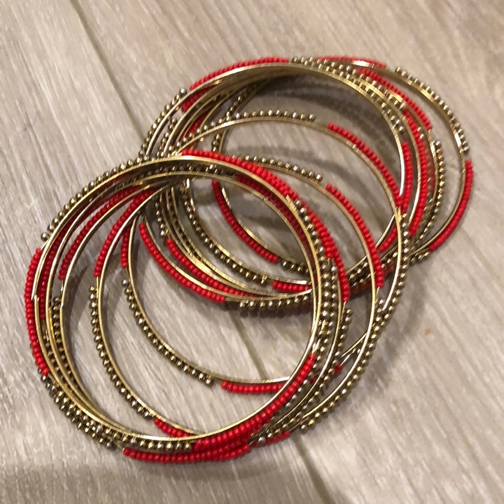Orange & Gold Beaded Bangle Bracelets